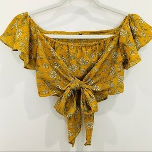 Yellow Off the Shoulder Tie Front crop‎ Blouse Size M